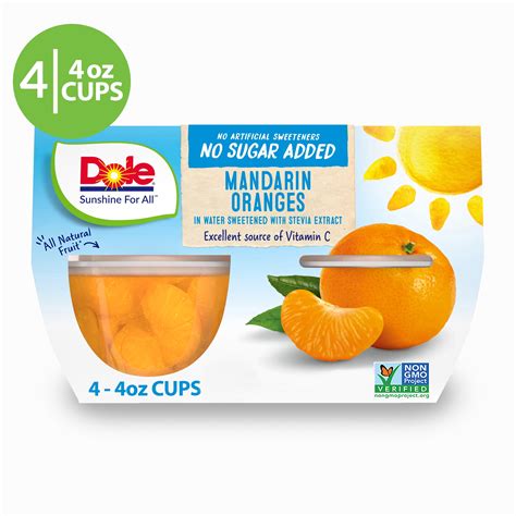 4 Pack Dole No Sugar Added Mandarin Oranges Fruit Cups 4 Oz