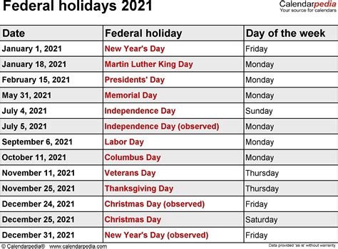 Printable Calendar 2021 National Days