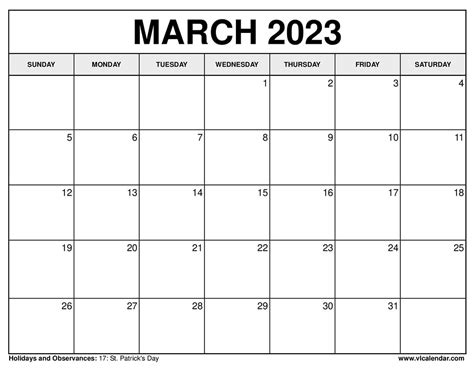 March 2023 Calendar Printable Templates With Holidays Vl Calendar