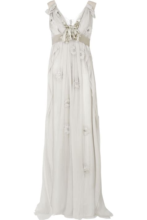 Lanvin Silk Mousseline Embellished Gown In Gray Lyst