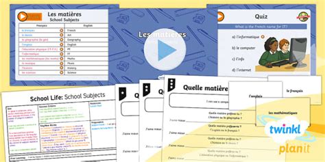 School Lessons In French The School Subjects Ks2 French