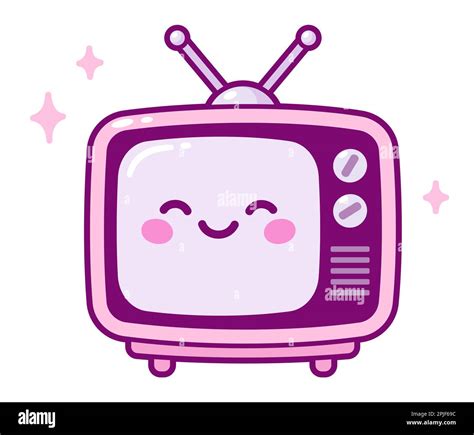 Kawaii Pink Tv Set Drawing With Funny Smiling Face Simple And Cute