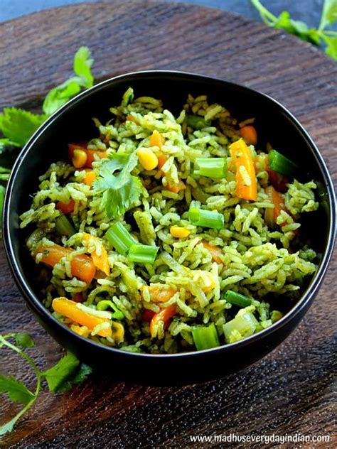 Spinach Fried Rice Indian Palak Fried Rice Madhu S Everyday Indian