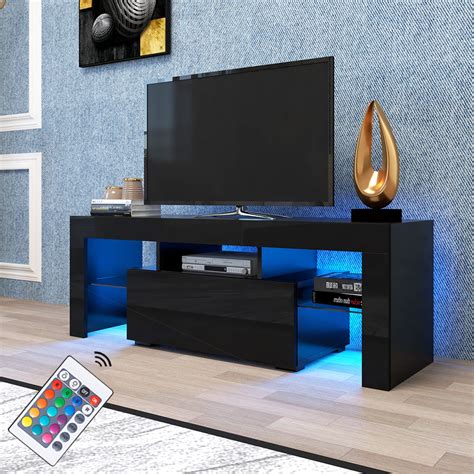 Black Modern Tv Cabinet Black Tv Stand With Led Rgb Lights Flat Screen