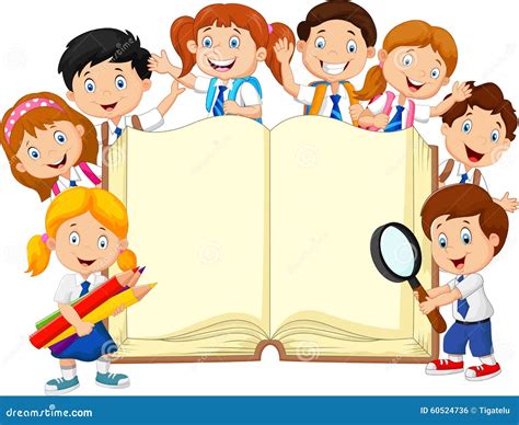 Cartoon School Children With Book Isolated Stock Illustration Image