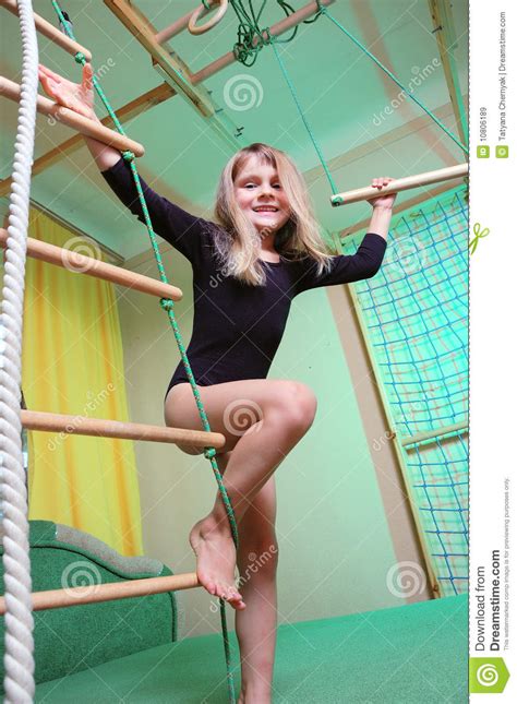 Boxing, baseball, golf, basketball & more! Child At Her Home Sports Gym Equipment Stock Image - Image ...