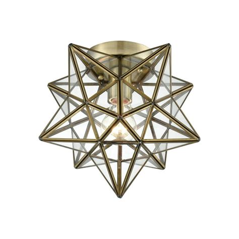 Moravian Star 1 Light Flush Mount In Antique Brass With Clear Glass
