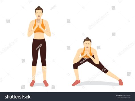 คู่มือการออกกำลังกายที่แสดงโดยผู้หญิงที่มีสุขภาพดีทำ Side Lunges การ