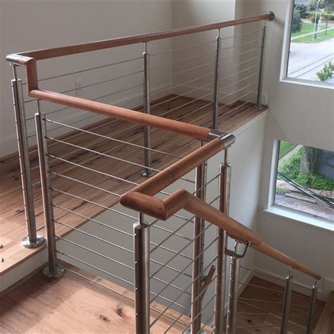 China Indoor Steel Stair Cable Railing With Wood Handrail Photos