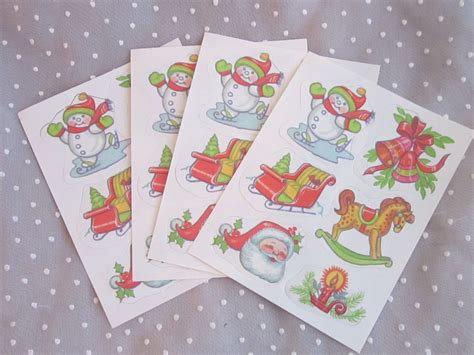Christmas Stickers 4 Sheets Of Vintage Gummed Seals Decorative Etsy