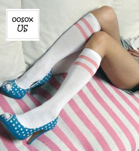 candy white knee high pink stripes tube socks with blue polka dot peep toe heels loving it so