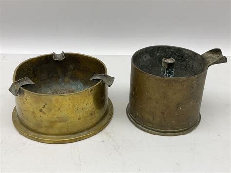 Trench Art Three Ww2 Brass Shell Case Ashtrays One Mounted With