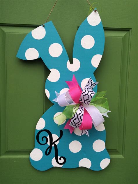 Monogrammed Polka Dot Bunny Wooden Door Hanger Easter Door Decor