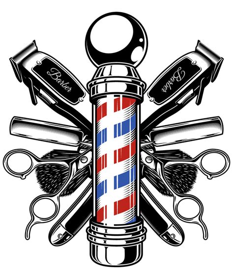 Logo showing illustration of a barber holding a hair clipper and scissors facing front looking up set inside shield cre развернуть. Cool barber vector illustration of a classic barbers pole ...