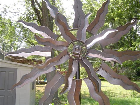 Kinetic Wind Sculpture Modern Art Sun Dual Spinner Metal