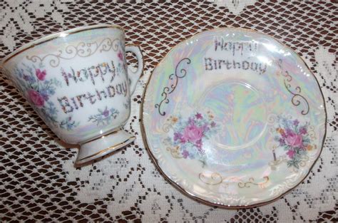 Happy BIrthday Teacup Tea Cup And Saucer Rose Floral Bouquet Etsy