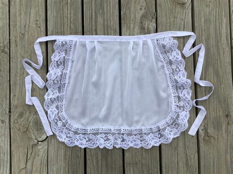 White Silky Satin Apron With Lace Ruffle French Maid Apron Bridal