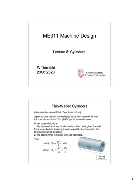 Me311 Machine Design Lecture 8 Cylinders Pdf Stress Mechanics