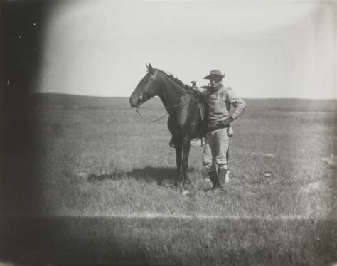 Thomas Eakins Cowboy In Buckskin Shirt Standing Next To Dark Horse