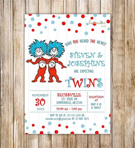 Dr Seuss Thing 1 Thing 2 Twins Baby Shower Invitation Dr