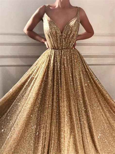 Sexy Gold A Line Side Split Prom Dresses Spaghetti Strap Beading