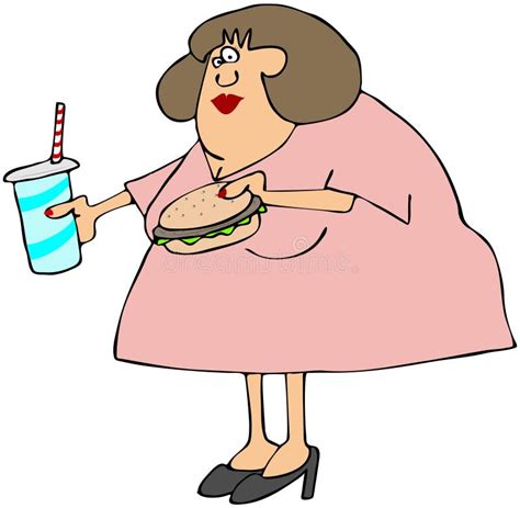 Chubby Woman Eating Fast Food Stock Illustration Illustration Of