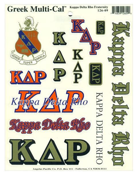 Kappa Delta Rho Multi Greek Decal Sticker Sheet Sale 1599 Greek Gear®