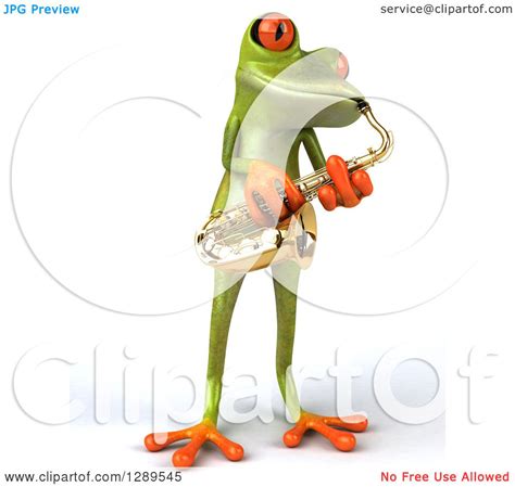 Animal Clipart Of A 3d Green Springer Frog Musician Playing A Saxophone
