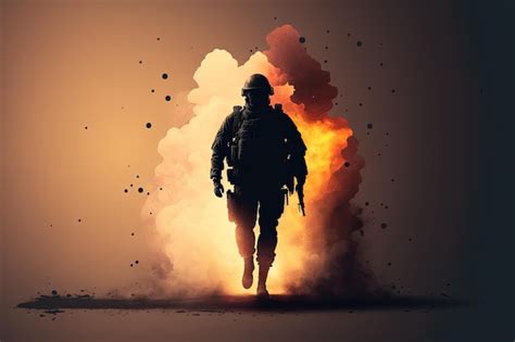 premium ai image a soldier runs towards a cloud of smoke