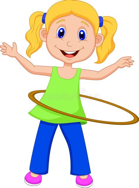 Cute Girl Cartoon Twirling Hula Hoop Stock Vector Illustration Of