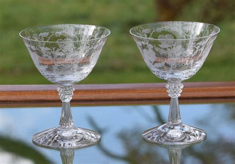 Vintage Etched Crystal Champagne Coupes Glasses Set Of 4 Fostoria