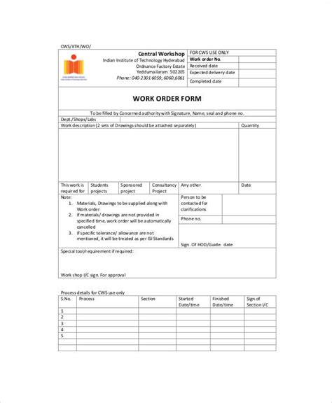 Free 9 Sample Work Order Forms In Ms Word Pdf Work Order Template