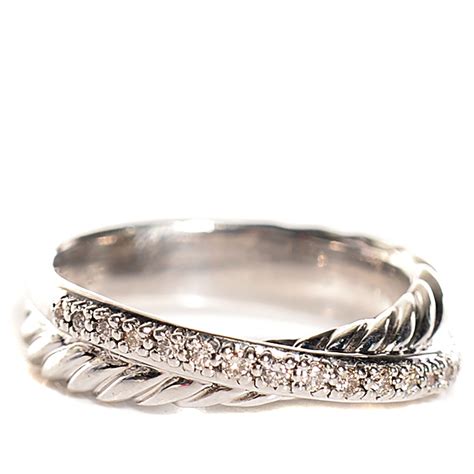 David Yurman Sterling Silver Pave Diamond 5mm Crossover Ring 7 102745