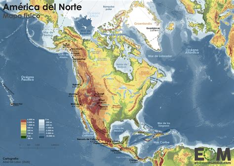el mapa físico de américa del norte easy reader