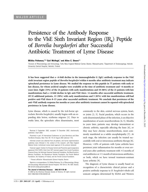 Pdf Persistence Of The Antibody Response To The Vlse Sixth Invariant