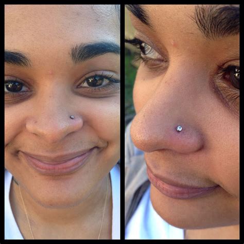 Two Different Pictures Of A Womans Nose And Nose Piercing
