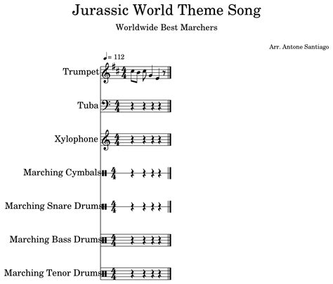 Jurassic World Theme Song Sheet Music For Trumpet Tuba Xylophone