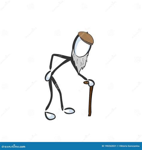 Old Man With Stuff Walking Vector Simple Aged Grandfather Stickman No