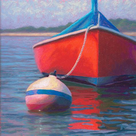 Pastel Painting Orange Sailboat Moored Cape Cod Art By Poucher