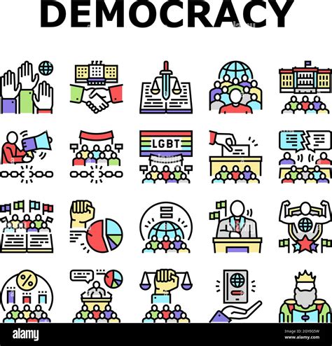 Democracy Government Politic Icons Set Vector Democracy Parliament And