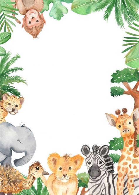 Premium Vector Watercolor Frame Cute Cartoon Animals Of Africa