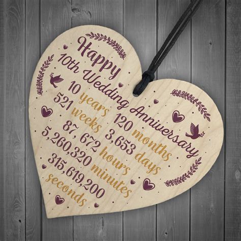 10th anniversary gifts for her. Handmade Wood Heart Plaque 10th Wedding Anniversary Gift ...