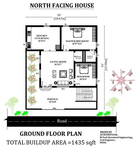 North Facing Bhk House Plan