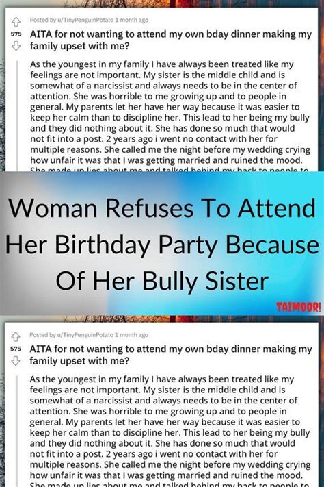 Woman Refuses To Attend Her Birthday Party Because Of Her Bully Sister Artofit