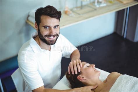 Physiotherapist Giving Head Massage To A Woman Stock Image Image Of Male Bodycare 74515401