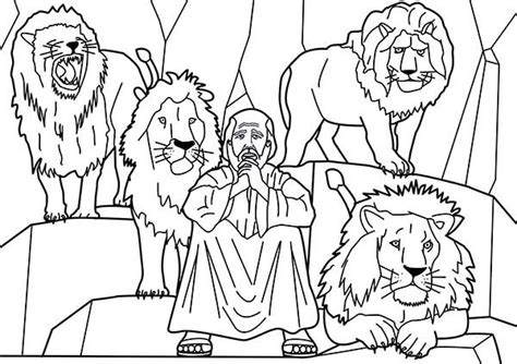 Daniel And Four Lions In Daniel And The Lions Den Coloring Page