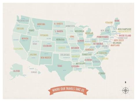 Beige Usa Travel Map Art Print Kindred Sol Collective