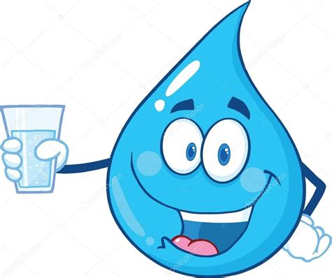 Water Drop Character Holding A Water Glass Illustration Isolated On