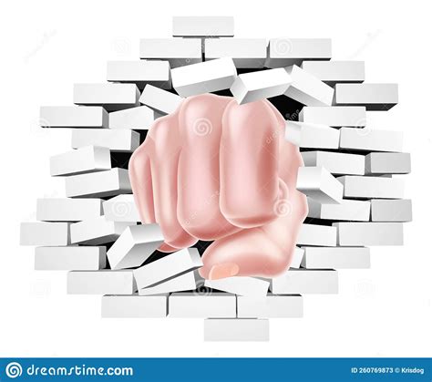 Fist Hand Punching Through A Brick Wall Concept Stock Vector Illustration Of Logo Punching