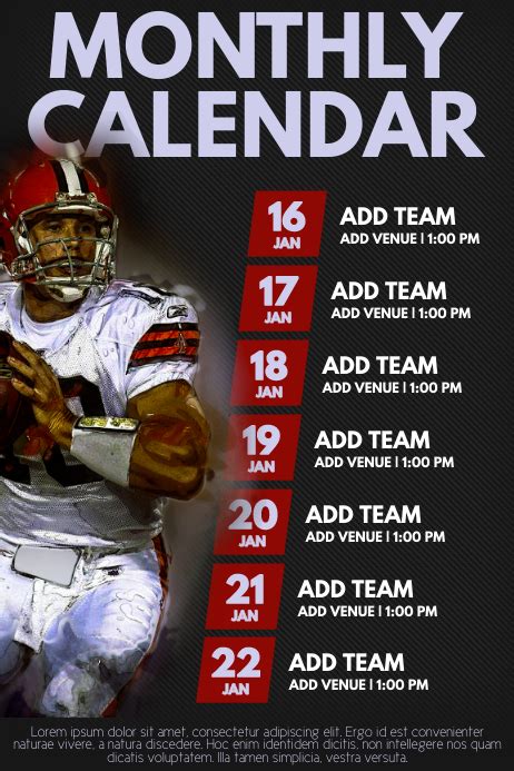 Copy Of Football Team Schedule Template Postermywall